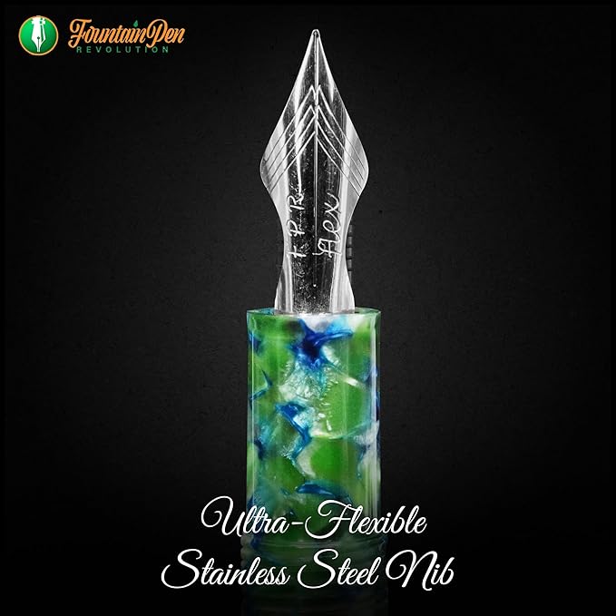 Jaipur V2 Piston Filled Refillable Fountain Pen - Jade Ultra Flex Cursive Pen w/Stainless Steel Nib - Luxury Pens w/Acrylic Body & Ebonite Feed - Fountain Pens for Journaling & Calligraphy