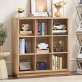 Joaxswe 9 Cube Storage Book Shelf, 41" Tall Organizer Bookshelf with Curved Edge, Modern Floor Standing 3-Tier Cubby Bookcase with Base, Wood Display Book Case for Living Room, Home Office,Natural Oak