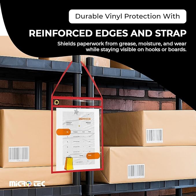 MICRO TEC Repair Order/Work Ticket Holders – Heavy-Duty Vinyl Sleeves with Red Handle – 11" x 13" for Automotive Repair Orders, Job Tickets, Documents – Pack of 125 – Clear w/Red Handle