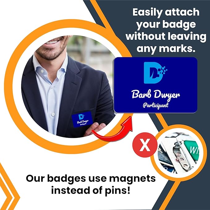 Magnet Me Up Custom Printed Magnetic Name Tag Badge with Logo on Top, 2x3 inch, Full-Color Customizable Identification Label, for Schools, Offices, Businesses, Made in USA