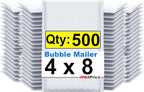 iMBAPrice 4x8 Inches White Color Polybubble Bag, 500-Pack Small Size #000 Self Seal Poly Bubble Mailers Padded Packing Envelopes (Total 500 Bags)