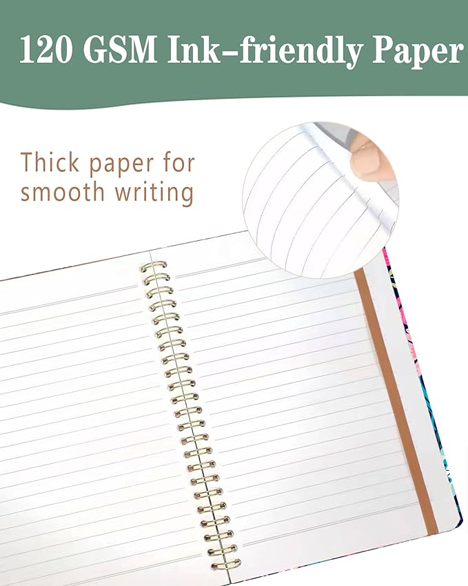 DHGPTS Spiral Journal Notebook, A5 Cute Notebooks for Women Men, College Ruled Hardcover Notebook for Work & Note Taking, 60 Pages Double-Wire Journals for Writing, Cute Purple Flowers