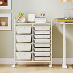 Giantex 12 Drawer Rolling Cart with Drawers, Storage Organizer Cart for Classroom Office School Teacher, Mobile Drawer Cart for Tools, Crafts, Small Printer, Ivory