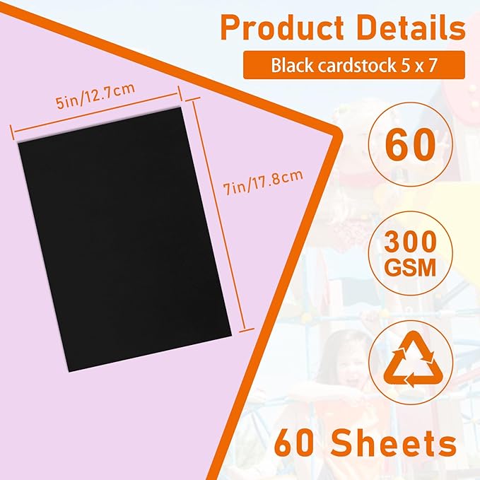 Guakicae 60 Sheets Black Cardstock 5 x 7 Heavyweight Paper, 300gsm/110lb Premium Flat Card Stock Printer Paper for Cards Making, Wed