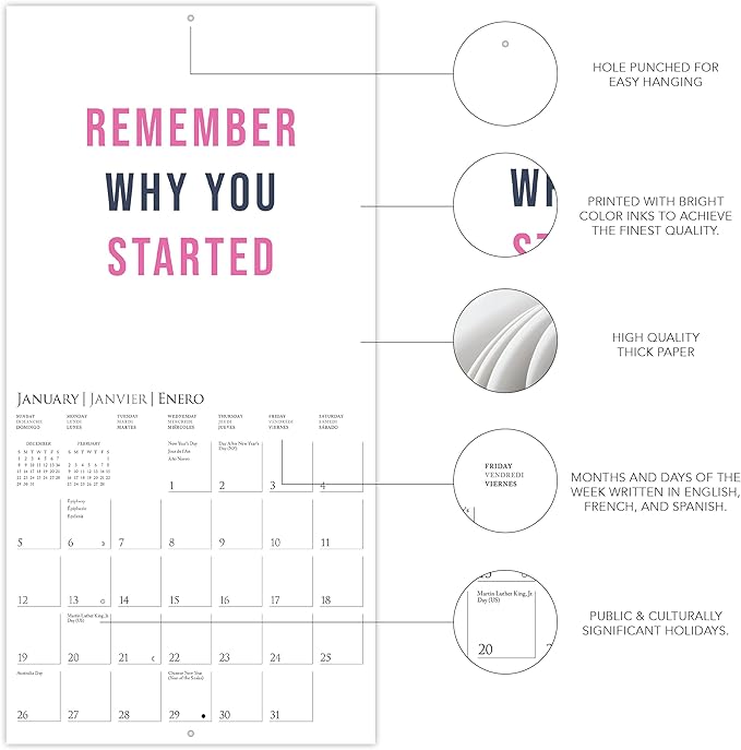 Graphique 2025 Girl Boss Mini Wall Calendar | 7” x 7” | Thick Paper | Home & Office Organizer | Large Monthly Grid | 3 Languages & Marked Holidays | 4 Month Preview Page for 2026