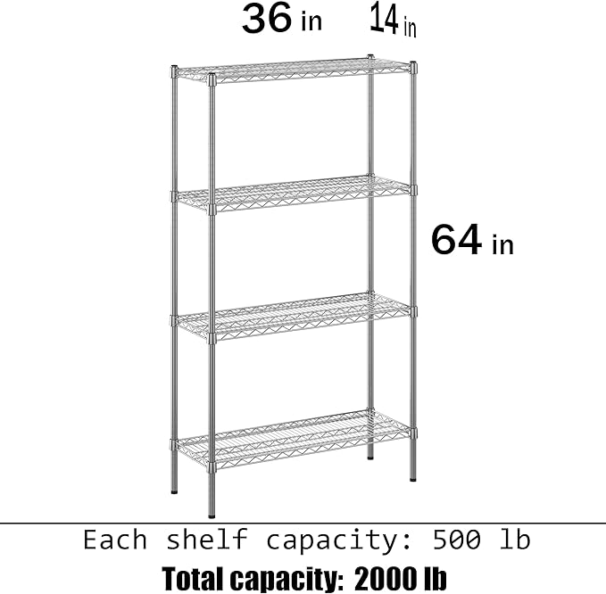 Regal Altair 14" Deep x 36" Wide x 64" Height Wire Shelving Kit | 4-Tier | NSF Commercial Storage Rack Unit