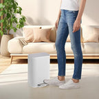 DYTesa 3 Gallon Rectangular Kitchen Trash Can - White Stainless Steel with Foot Pedal, Soft-Close Lid & Removable Inner Bucket, Suitable for Home/Office/Living Room