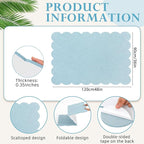 Mooliwe Scalloped Felt Bulletin Board 48 x 36 Inches Foldable Light Blue Pin Cork Board Alternative for Wall, 4' x 3' Trifold Picture Vision Self Adhesive Bulletin Decorative