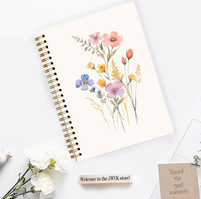 JWVK Vintage Wild Flower Botanical Plant Notebook 04,Rustic Spring Floral Cottagecore Notebook Journal for Work Office School Student Teacher,Hardcover Spiral Notebook 5.5x8.6
