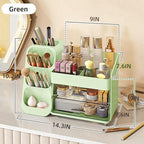 KQJS Makeup Organizer with Drawers,Large Capacity Countertop Organizer for Vanity,Bathroom and Bedroom Desk Cosmetics Organizer,Easy To Storage Skincare,Brushes,Lotions,Lipstick (Green)