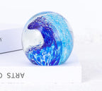 LCCCK Hand Blown Glass Ocean Waves Glass Ball Beach Office Decor, Blue Glass Paperweight Ideal Beach Decorations for Home, Suitability Seaside Villa Aquarium Ocean Lover's Gift