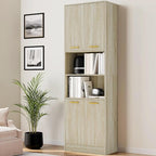 Cozy Castle Kitchen Pantry Cabinet, 75" Tall Wood Storage Cabinet with Doors and Shelves, 4 Doors Open Countertop Utility Hutch Cupboard for Dining Room Living Room Bathroom Furniture, Whitewashed Oak