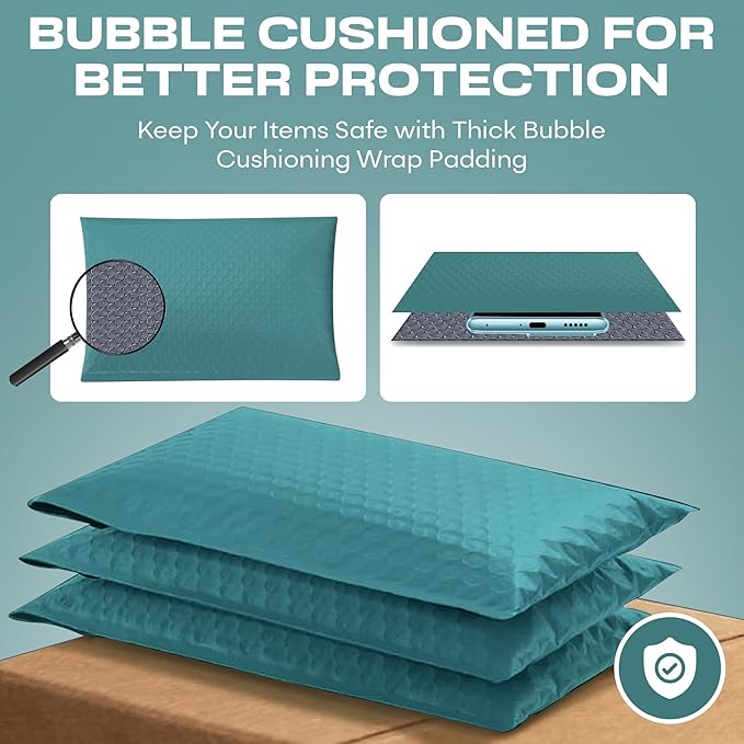 Green 10x13 Inch Poly Bubble Mailers |Self Seal Padded Envelopes for Thick books | Air Cushioned Bubble Mailer | Usable Size 9.5x13 Inch | Waterproof Lightweight Mailing Shipping Bags | 200 Pack Bulk