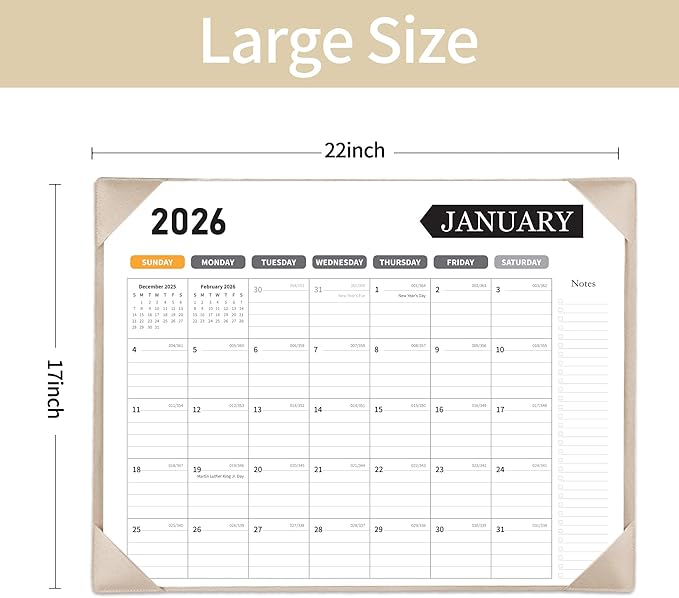Large Desk Calendar 2026, Calendar with Desk Protecting Pad, 2026 Desk Calendar Large 22x17, Runs From January 2026 to June 2027, 18 Months, Big Desktop Calendar for Family Classroom and Office (Apricot)