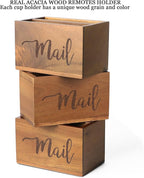 LBEMEY Mail Holder Storage Organizer Box,Acacia Wood Mail Organizer Countertop,Desktop Letters, Bills, Notes and Postcard Bin for Home Office Dorm Room