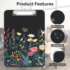 Luminzo Plastic Cute Clipboard Low-Profile Metal Clip, A4 Letter Size 9 x 12.5 in, 8.5 x 11 Paper Clip Board for Teachers, Nurses, Classroom,Wild Flower