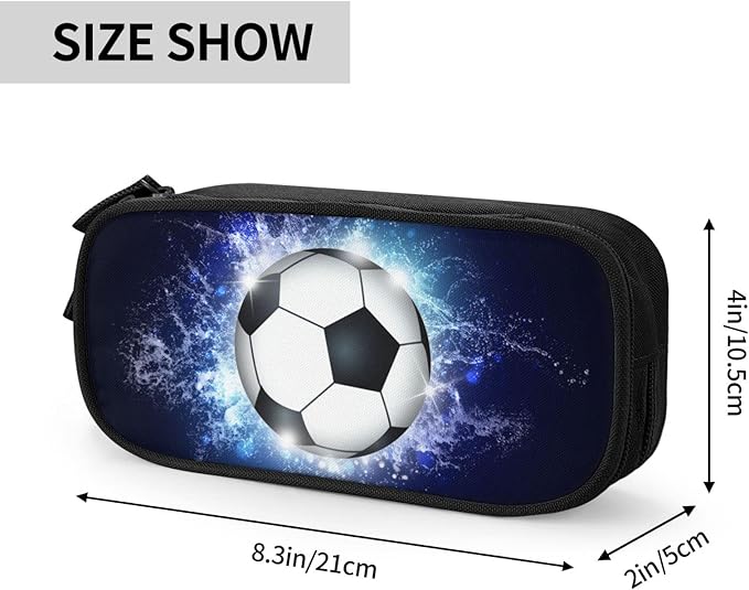 Blue Sports-Themed Pencil Case with Soccer Balls Pattern, Large Capacity Durable Pencil Box Storage Pen Bag with Zippers, Soccer Pencil Pouch Stationary Case for Boys Girls