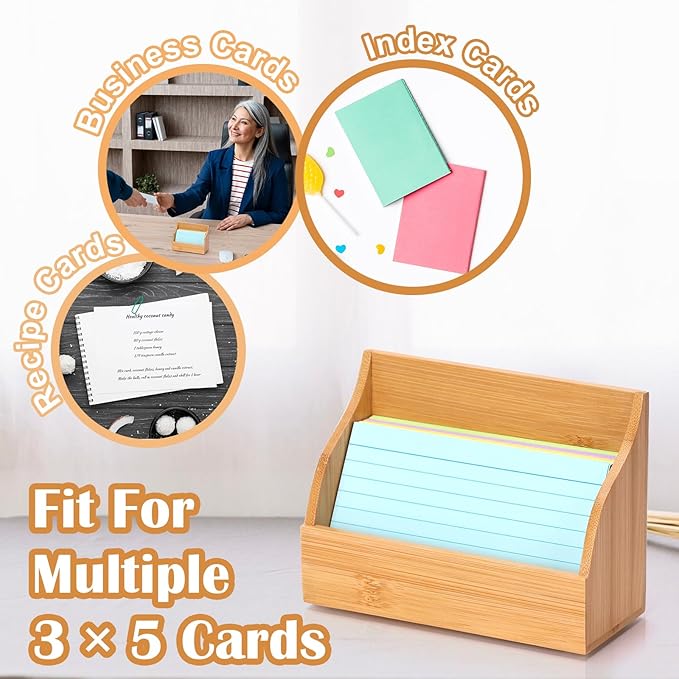 SHIQIKEJIPTY 2 Pack Index Card Holder 3X5 Inch Wood Index Card Box for Desk Wood Recipe Box Cards Organizer Case Display Stand Postcard Holder for Office Holds 300 Sheets