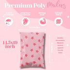 Pretty Package Store 14.5x19 Designer Poly Mailer 100 Pack Heavy Duty Waterproof Self Seal Shipping Bags for Small Business Large Mailing Envelopes Bulk Tear Resistant Cute Packaging Seeing Stars Pink