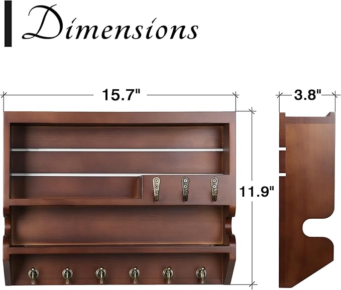 Mutsault Key Holder for Wall, Mail Organizer Wall Mounted, Luxury Walnut