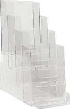 Clear-Ad - LHF-P104 - Acrylic Slant Back 4 Tier Trifold Brochure Display w/ Business Card Holder - Plastic Literature Holder for Flyers, Booklets, Bills, Mail, Letters, Cards, Pamphlets, Maps (2-Pack)