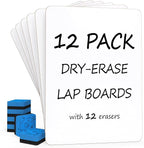Set of 12 Small White Board Dry Erase Boards Classroom Pack Mini White Boards 9"x12” Double Sided Personal Whiteboards for Students Teachers School Supplies Lapboards l 12 Mini Whiteboard Erasers Incl