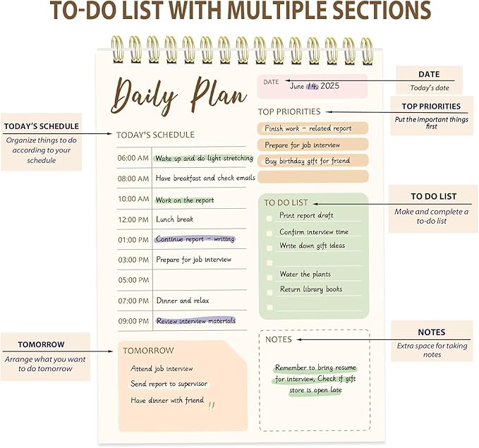 Tlenpo To Do List Notepad, 60 Sheets Daily Planner Notebook Organizer, Portable Spiral Notepad Perfect for Daily Tasks and Goal Setting, Office Products and School Supplies, 5 x 7 Inch