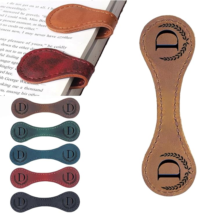 Artlaza Personalized Magnetic Leather Bookmark, 26 Letters Custom Leather Bookmarks, Handmade, Leather Magnetic Bookmark for Book Lovers Readers Women Kid(Dark Yellowï¼ŒDï¼‰