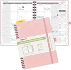 POPRUN Monthly Planner 2026-2027 (Medium 6.5" x 8.5") 18 Months Calendar Book(Jan 2026 - Jun 2027) - 4 Pages per Month with Expense & Notes, Stair-like tabs, Leather Cover, Sunday Start - Pink
