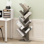 Furinno TREE Book Shelf, 9-Tier Bookshelf, Tree Bookcase with Angled Open Shelf, 8.4" x 15.7" x 50.9", for Room Decor, for Living Room, Bedroom, Home Office, French Oak