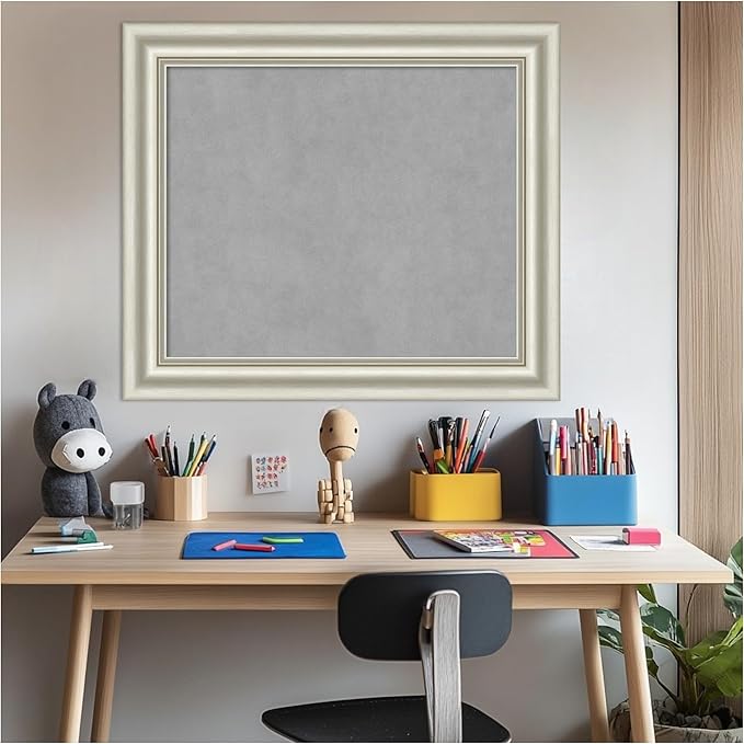 Amanti Art Silver Framed Magnetic Board 26x30 Medium Vision Board for use with Magnets, 100% Metal Sheet to Display Items as Office Decor or for Home Organization in mudroom, Kitchen or Kids Room