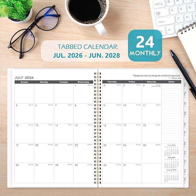 2026-2028 Monthly Planner - 2 Year Monthly Planner/Calendar 2026-2028, July 2026 - June 2028, 9" x 11", 24 Monthly Tabs, Double-Sided Pocket, Twin-wire Binding, Holidays, Inspirational Quotes