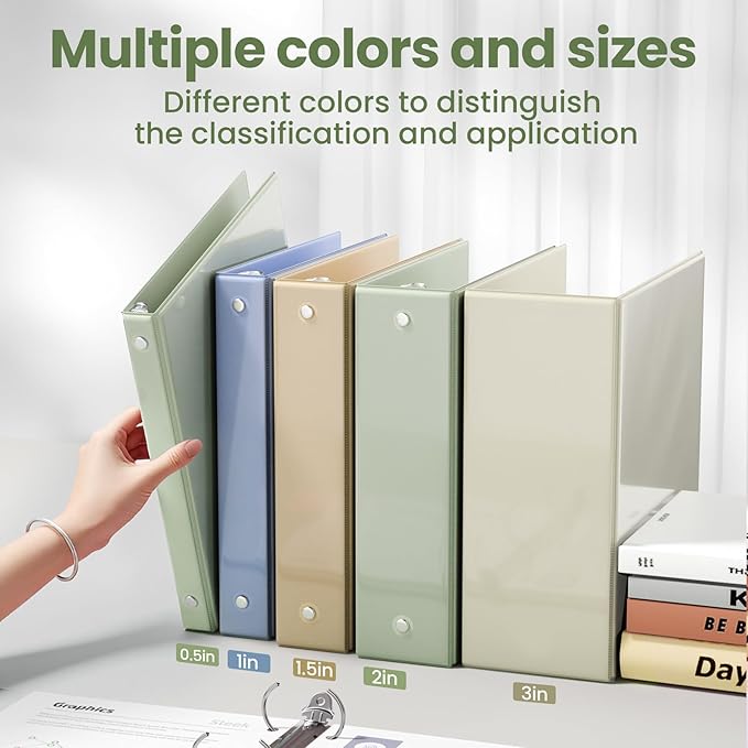 SUNEE 3 Ring Binder 1.5 Inch 1 Pack, Clear View Binder Three Ring PVC-Free (Fit 8.5x11 Inches) for School or Office Supplies, Sage Green
