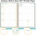 2026-2027 Planner - 18 Months Weekly & Monthly Planner from January 2026 - June 2027, Spiral Planners 2026-2027 with Elastic Closure, Inner Pocket, Medium 5.8" x 8.3", Green