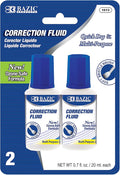 BAZIC Products Correction Fluid (0.7 oz / 20 ml), Soft Bristle Brush Applicator, Instant Corrections Pen White Out Wipe Out Liquid (2/Pack), 24-Packs
