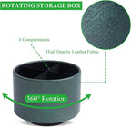 Hennaja Round Leather Art Supply Organizer,Remote Control Holder,360 Degree Spinning,Multi-Functional Pencil Holder,4 Compartments Desktop Stationary Organizer(1-Crazy Green)