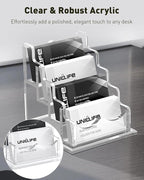 Uniclife Acrylic Business Card Holder for Desk 4 Slots Clear Horizontal Business Card Display Stand for Men & Women Desktop Name Card Organizer Card Stand for Office Home Exhibition, 240 Card Capacity
