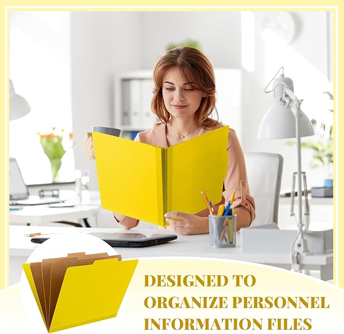 Skyygemm 24 Pcs Classification Folders Letter Size, 3 Divider Pressboard File Folder with Fasteners, Expanding File Organizer Bulk for School Teachers, Office Employee, Coworker, Staff (Yellow)