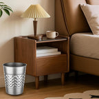 Monarch Abode Metal Bathroom Trash Can – Waste Basket for Bedroom, Office Desk, & Dorm, Handcrafted Geo Embossed, Durable Decorative Pewter Small Trash Can Bathroom Garbage Bin Wastebasket