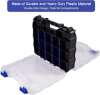 Hardware Organizer Box with 34 Compartments & Removable Dividers - Durable Plastic Double Side Tools Box for Nuts, Bolts, Screws, Nails & Small Hardware (Blue)