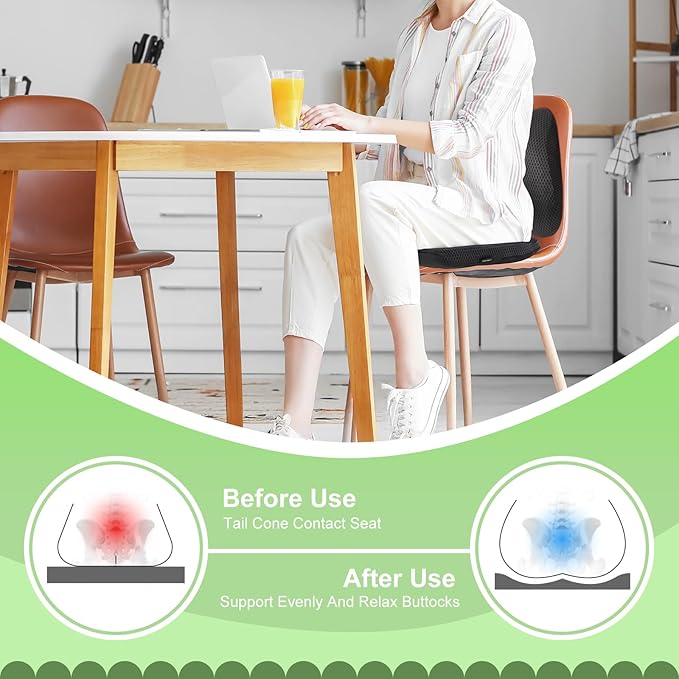 Aurssa Air Fiber Office Chair Cushion - Ergonomic Seat Cushion for Orthopedic Coccyx, Relief Hip & Back Support - Doctor Recommended Cushion for Long Sitting Worker Driver & Handicapped (Dark Gray)