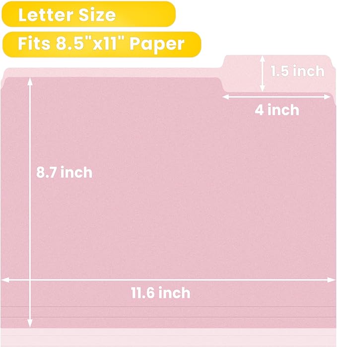 SUNEE File Folders, 120 Pack Manilla Folders 8.5 x 11, Colored File Folders Home Office School Supplies for Documents Files Paper, Pink