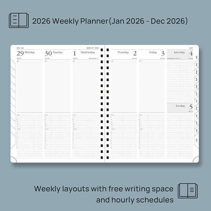 POPRUN 2026 Planner Daily Weekly and Monthly Calendar with Hourly Schedule, Monthly Tabs(Large Size 10'' x 8'' Wire-Bound Hard Cover) - Agenda 2026 (Jan.2026-Dec.2026) - Violet