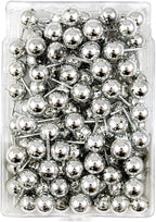 JAM PAPER Colorful Push Pins - Round Head Map Thumb Tacks - Silver PushPins - 100/Pack