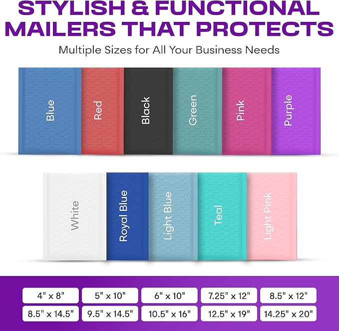 Purple Poly Bubble Mailers 8.5x14.5 inch #3 | Self Seal Padded Envelopes | Cushioned Bubble Mailer | Usable Size 8.5x13.5 | WaterProof | Lightweight mailing Shipping Bags | 100 Pack Bulk