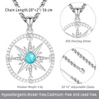 Compass Necklace for Women Men 925 Sterling Silver Pendant Urn Necklaces for Ashes Picture Locket Necklace Anchor Necklace Viking Necklace Crystals CZ Moonstone Abalone Shell Turquoise Compass Jewelry