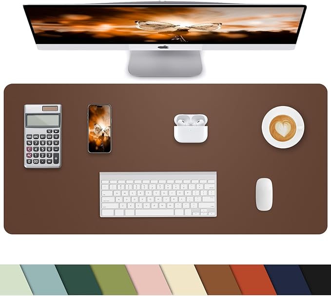 PULeather Non-Slip Desk Mat, Large Mouse Pad & Laptop Desk Pad - Waterproof Writing Pad for Office & Home (Brown, 35.4" x 17")