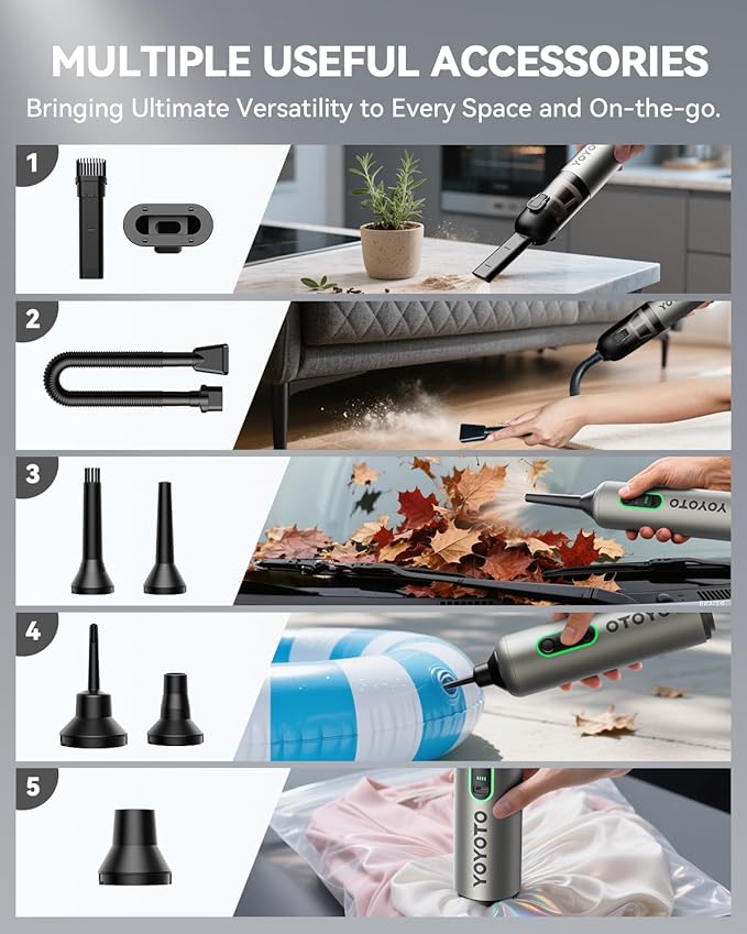 yoyoto Car Vacuum, Handheld Vacuum Cordless with 21000Pa Powerful Suction & 3 Modes, 4-in-1 Portable Hand Held Mini Vacuum Cleaner Rechargeable, Ultra Light for Car Home Office (Silver)
