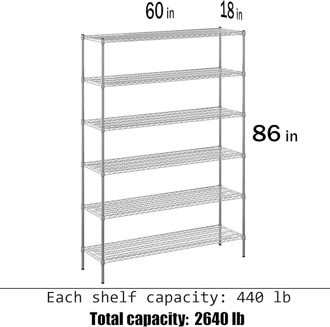 Regal Altair 18" Deep x 60" Wide x 86" Height Wire Shelving Kit | 6-Tier | NSF Commercial Storage Rack Unit