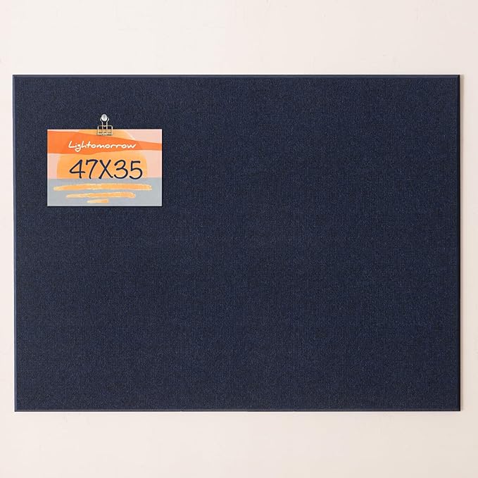 Thickened Bulletin Board - 47 x 35 Inches, Decorative Felt Board Pin Board for Wall - 4' x 3' Foldable Photo Display Board with Self-Adhesive Tape, Includes 20 Push Pins - Dark Blue